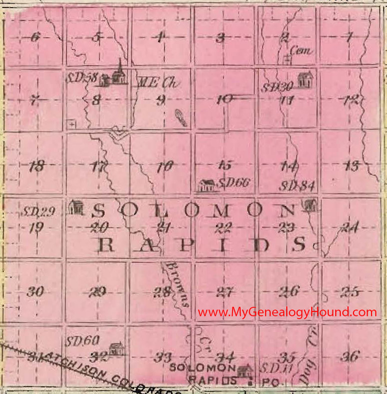 Solomon Rapids Township, Mitchell County, Kansas 1887 Map KS