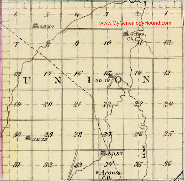 Union Township, Dickinson County, Kansas 1887 Map Aroma, KS