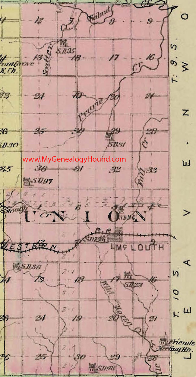 Union Township, Jefferson County, Kansas 1887 Map McLouth, KS