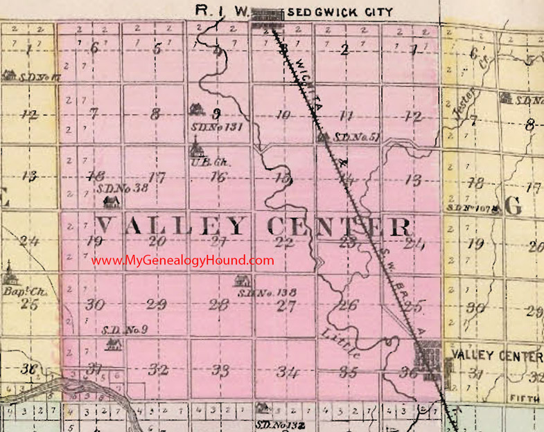 Valley Center Township, Sedgwick County, Kansas 1887 Map Sedgwick City, Valley Center, KS