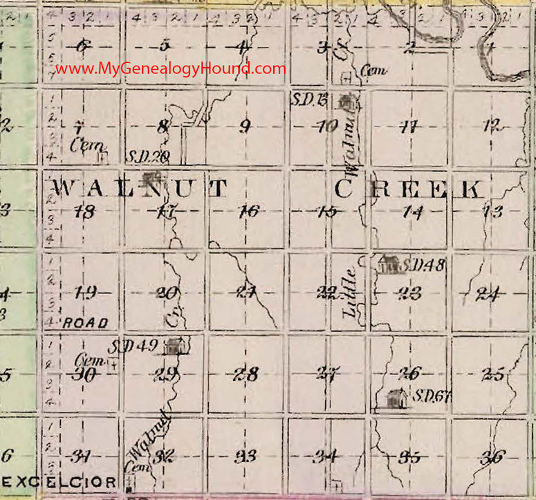 Walnut Creek Township, Mitchell County, Kansas 1887 Map Excelcior, Excelsior, KS