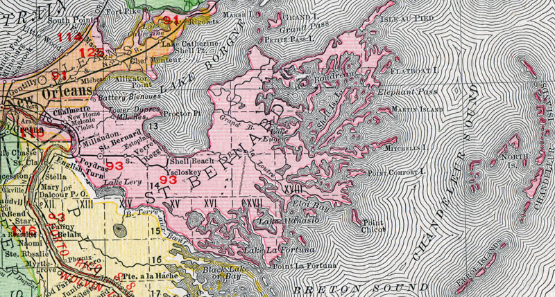 St. Bernard Parish, Louisiana, 1911, Map, Rand McNally, Chalmette, City of St. Bernard, Arabi, Poydras, Verret, Millaudon, Yscloskey, Estopinal