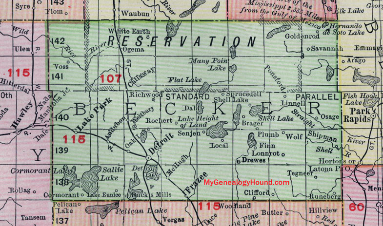 Becker County, Minnesota, Map, Detroit Lakes, Frazee, Lake Park, Callaway, Audubon, Ogema, Wolf Lake