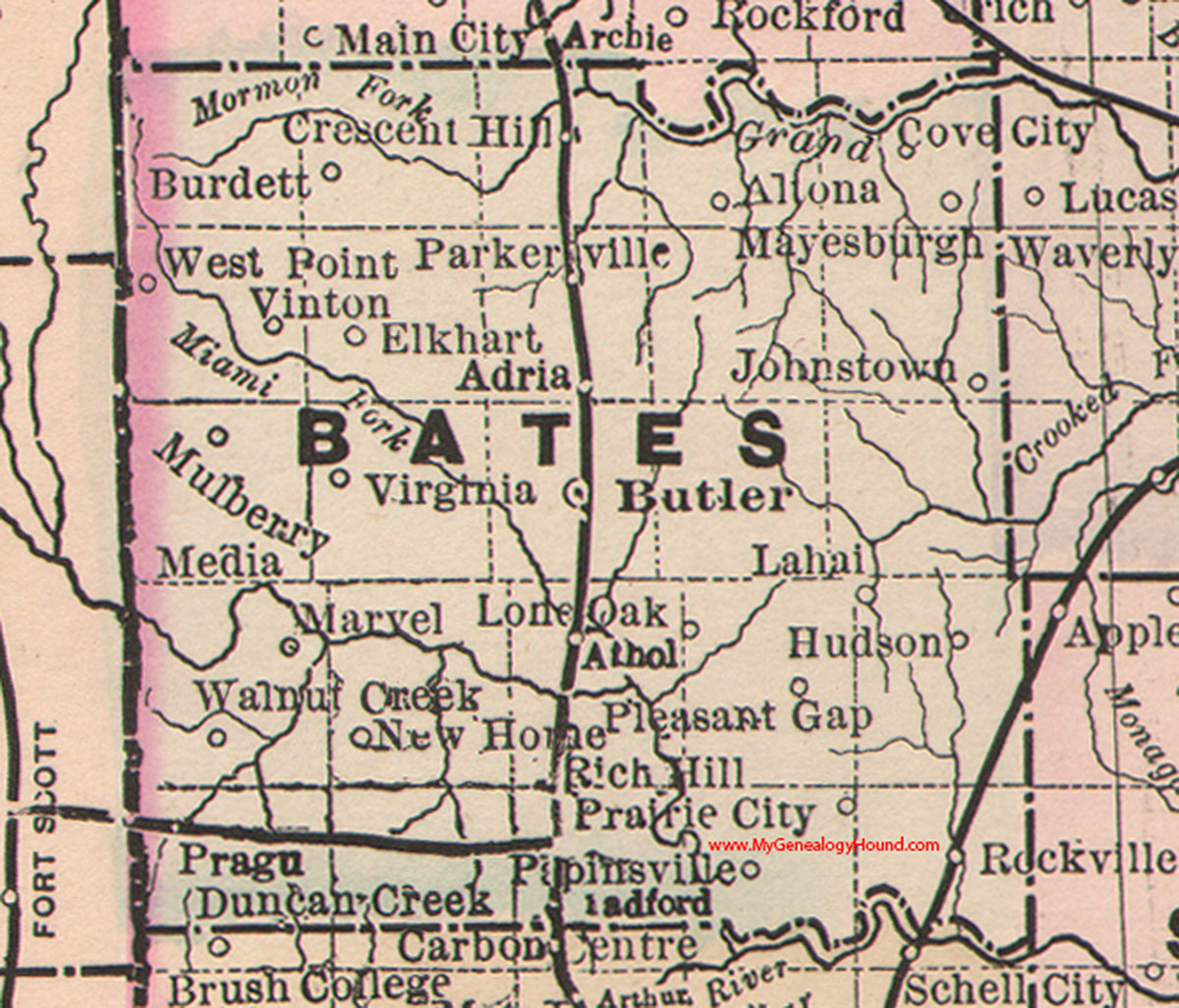 Bates County, Missouri 1886 Map Butler, Adrian, Rich Hill