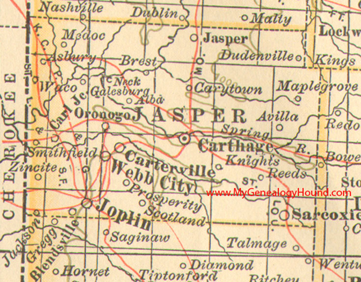 Jasper County, Missouri 1902 Map Joplin, Carthage, Webb City, Carterville, Zincite, Smithfield, Prosperity, Alba, Waco, MO