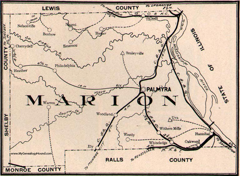 Marion County, Missouri, 1904, Map, Hannibal, Palmyra, Philadelphia, Oakwood, Westly, Taylor, Heather, MO