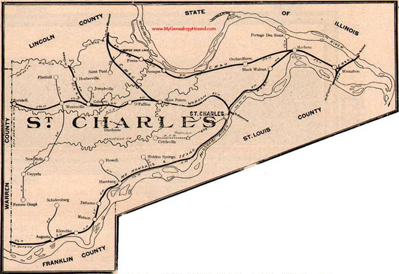 St. Charles, County, Missouri 1904 Map O'Fallon, St. Peters, Wentzville, Foristell, Cottleville, Weldon Springs, Dardenne, Femme Osage, MO