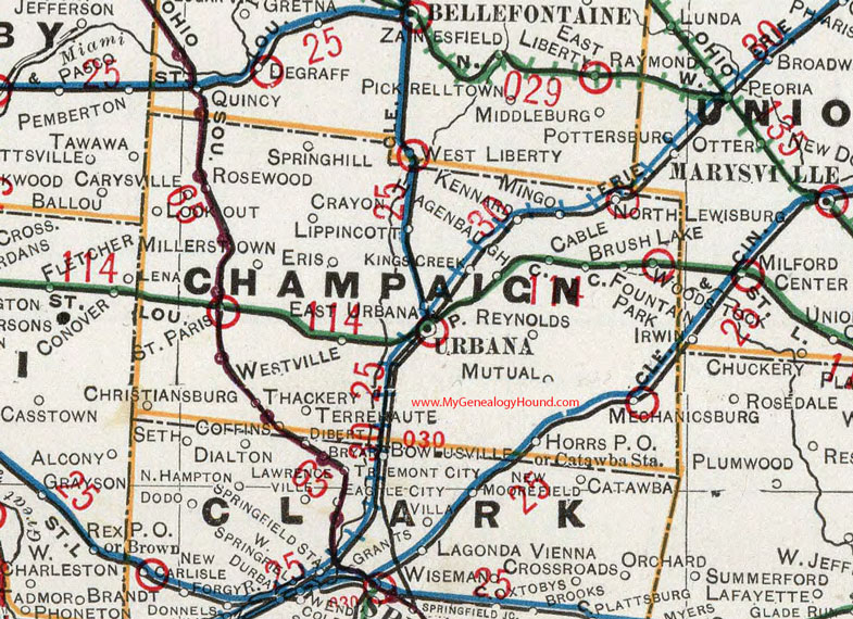 Champaign County, Ohio 1901 Map Urbana, Mechanisburg, Saint Paris, North Lewisburg, Rosewood, Woodstock, Mingo, Westville, OH