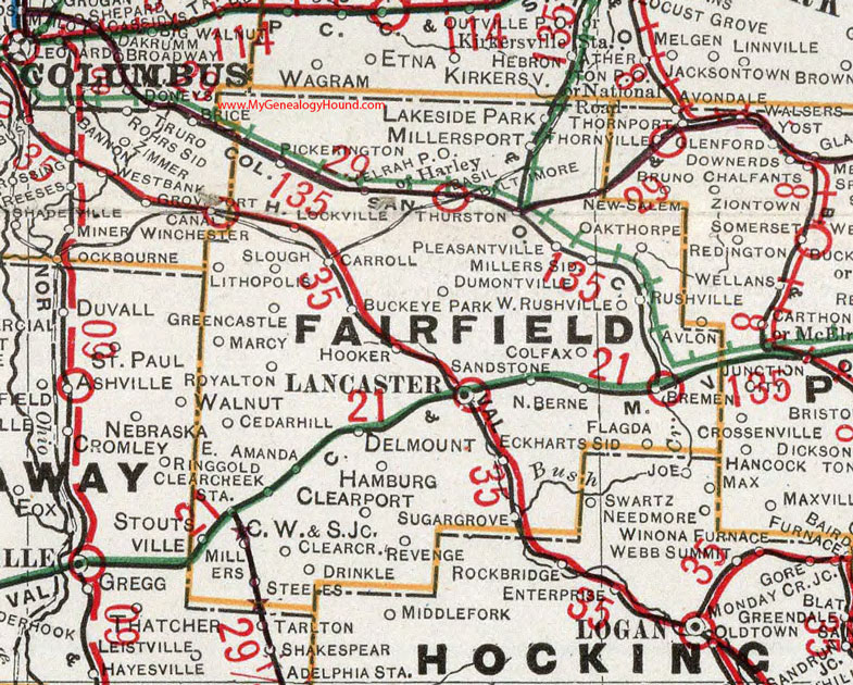 Fairfield County, Ohio 1901 Map Lancaster, Amanda, Pickerington, Baltimore, Millersport, Rushville, Bremen, Baltimore, Thurston, Pleasantville, OH