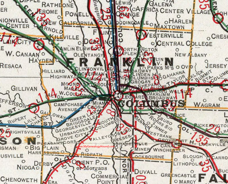 Franklin County, Ohio 1901 Map Columbus, Dublin, Hilliard, Worthington, Westerville, Grove City, Groveport, Clinton, Brice, New Albany, OH