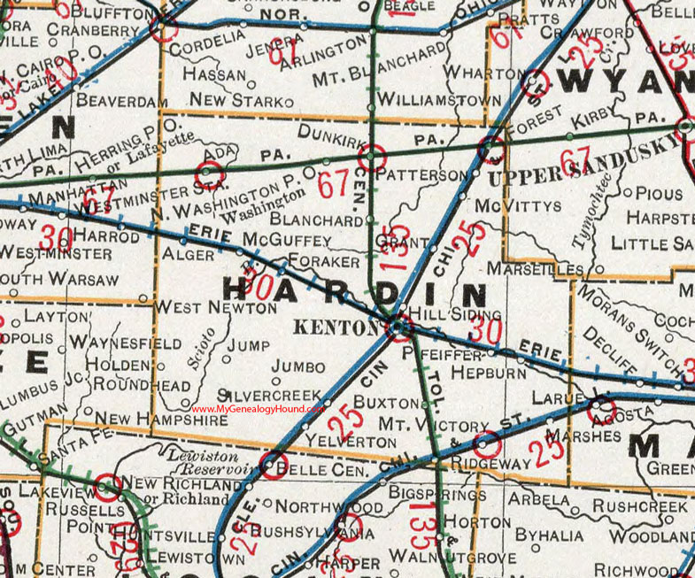 Hardin County, Ohio 1901 Map Kenton, Ada, Dunkirk, McGuffey, Alger, Ridgeway, Hepburn, Roundhead, Mount Victory, Grant, OH