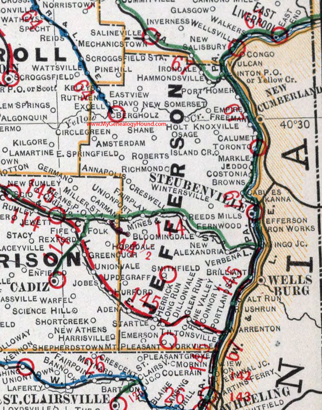 Jefferson County, Ohio 1901 Map Steubenville, Wintersville, Brilliant, Tiltonsville, Smithfield, Dillonvale, New Alexandria, Irondale, Toronto, Empire, Hammondsville, OH