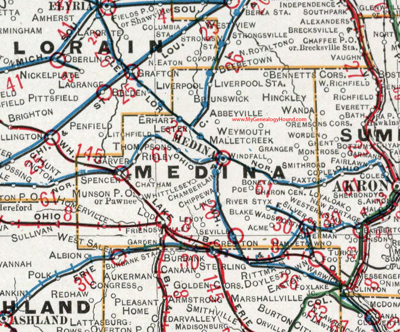 Medina County, Ohio 1901 Map Lodi, Brunswick, Wadsworth, Hinckley, Litchfield, Spencer, Seville, Chippewa Lake, Weymouth, Boneta, OH