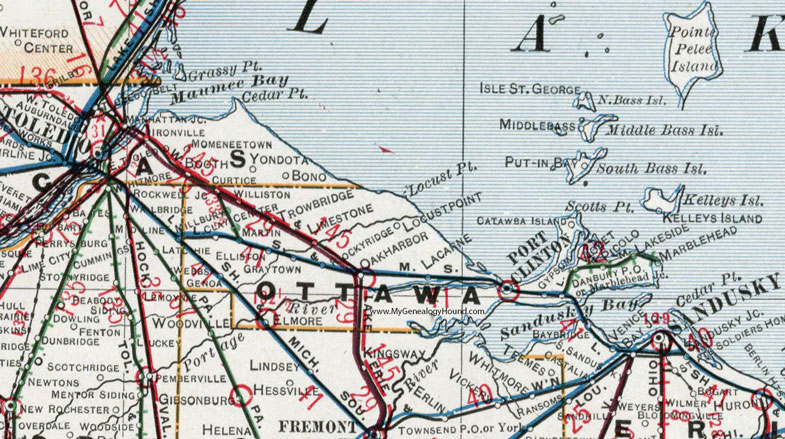 Ottawa County, Ohio 1901 Map, Port Clinton, Elmore, Oak Harbor, Rocky Ridge, Clay Center, Curtice, Genoa, Lakeside, Lacarne, Catawba Island, OH