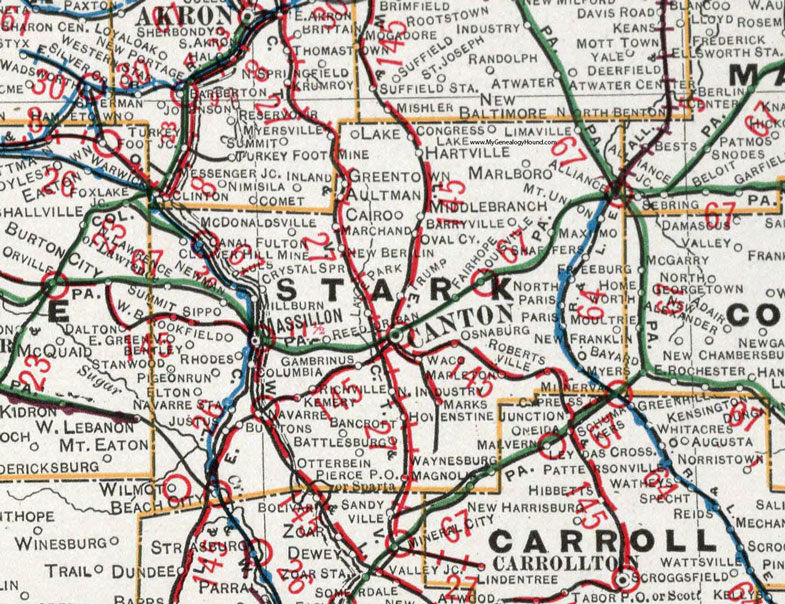 Stark County, Ohio 1901 Map, Canton, Massillon, Reedurban, Louisville, Trump, Canal Fulton, Navarre, Waynesburg, Alliance, Minerva, Hartville, OH