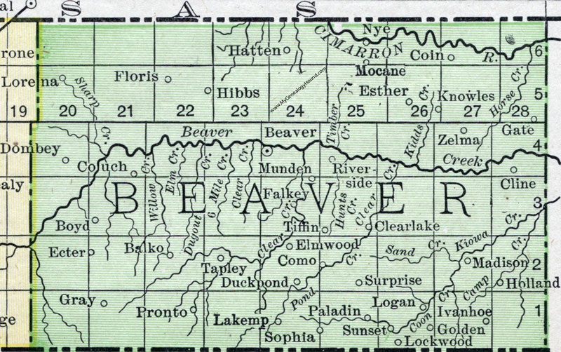 Beaver County, Oklahoma 1911 Map, Rand McNally, Beaver City, Knowles, Gate, Floris, Boyd, Gray, Balko, Elmwood, Mocane, Paladin, Ivanhoe, Falkey