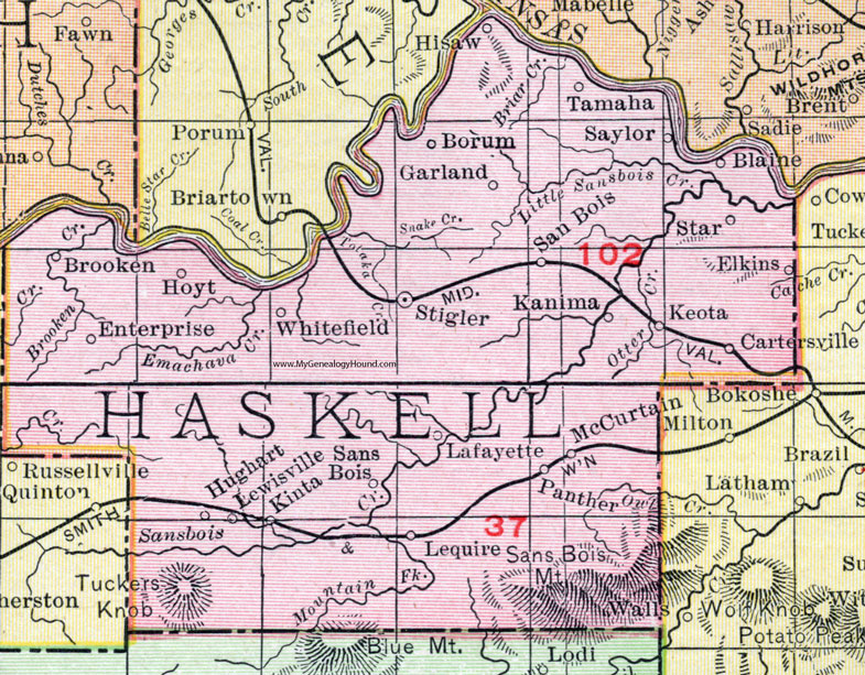 Haskell County, Oklahoma 1911 Map, Rand McNally, Stigler, McCurtain, Kinta, Lequire, Keota, Whitefield, Hoyt, Tamaha, Saylor, Blaine, Elkins, San Bois, Kanima