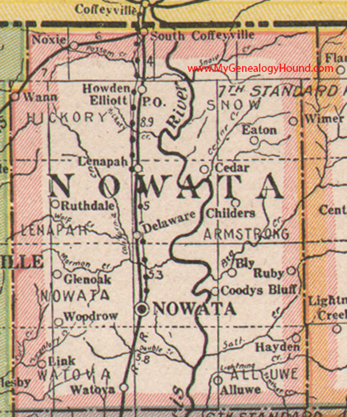 Nowata County, Oklahoma, 1922, Map, South Coffeyville, Wann, Lenapah, Delaware, Watova, Ruthdale, Eaton, Childers, Bly, Wimer, OK