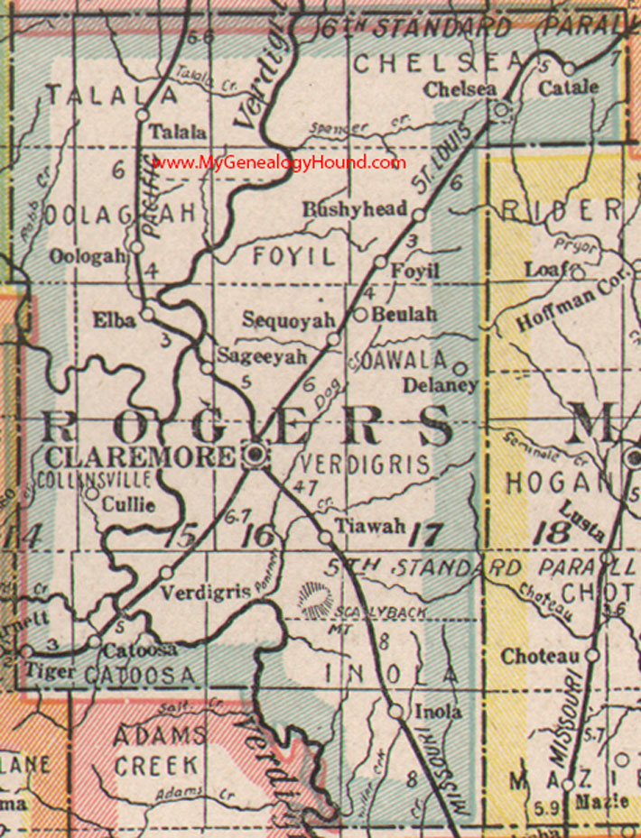 Rogers County, Oklahoma, 1922, Map, Claremore, Catoosa, Inola, Chelsea, Oologah, Talala, Bushyhead, Sequoyah, Sageeyah, OK