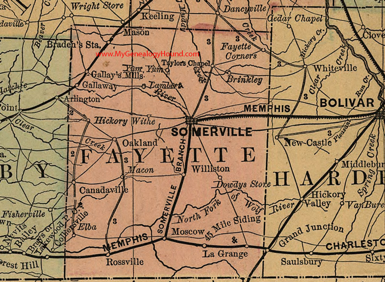Fayette County, Tennessee 1888 Map Somerville, Rossville, Moscow, Yum Yum, Hickory Withe, Williston, Canadaville, Gallaway, Brinkley, TN