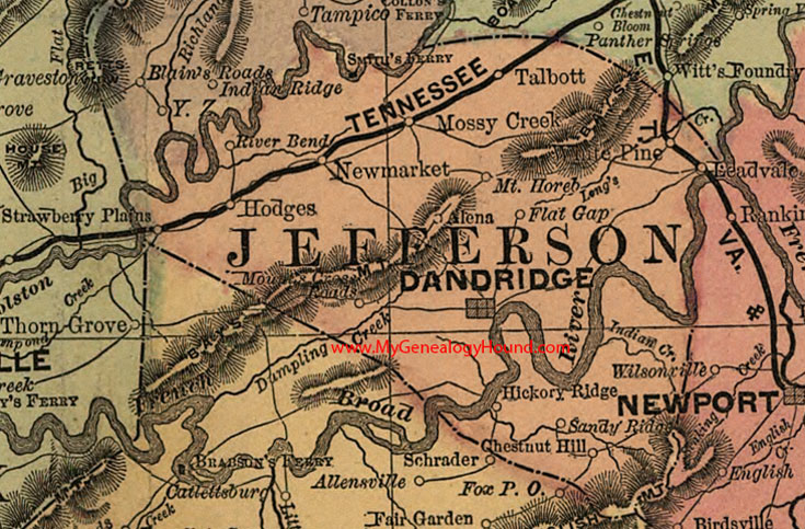 Jefferson County, Tennessee 1888 Map Dandridge, White Pine, New Market, Chestnut Hill, Sandy Ridge, Talbott, Hodges, Leadvale, Alena, TN 