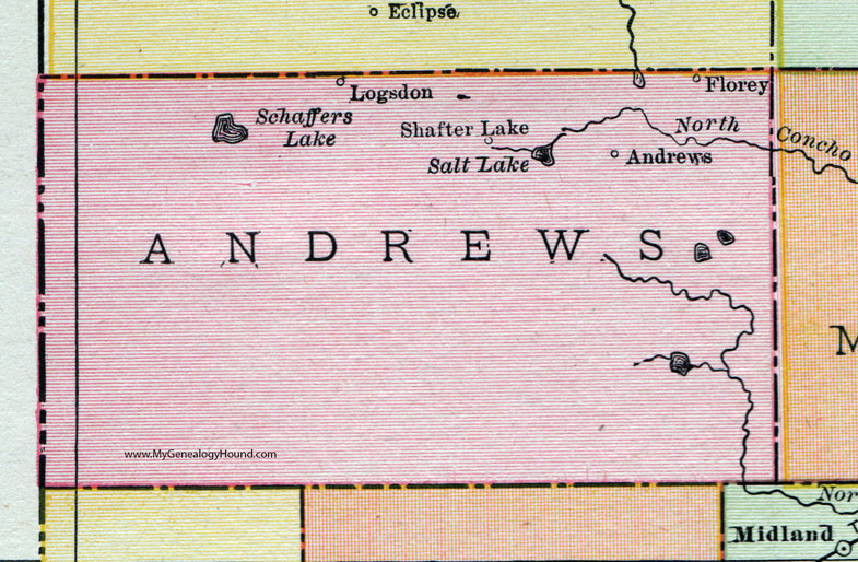 Andrews County, Texas, 1911, Map, Rand McNally, City of Andrews, Flory, Logsdon, Shafter Lake