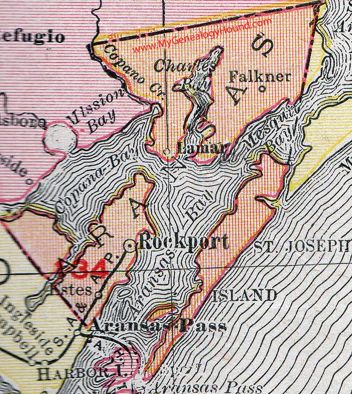 Aransas County, Texas, 1911, Map, Rockport, Lamar, Falkner, Estes