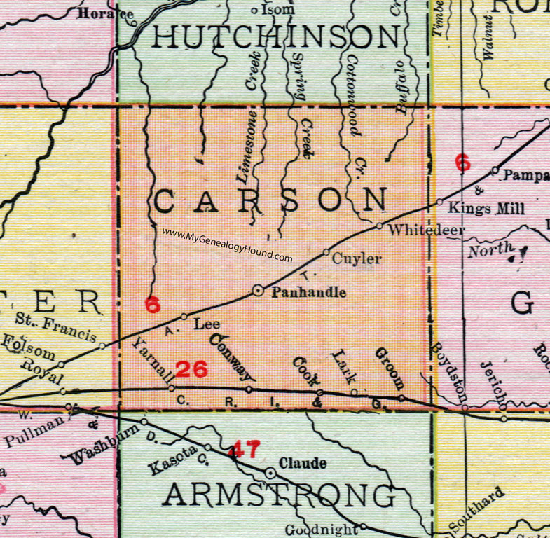 Carson County, Texas, Map, 1911, Panhandle, White Deer, Groom, Conway, Lark, Cuyler