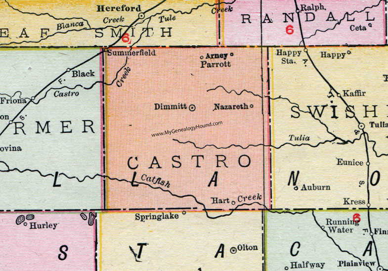 Castro County, Texas, Map, 1911, Dimmitt,, Hart, Nazareth, Summerfield, Arney, Parrott