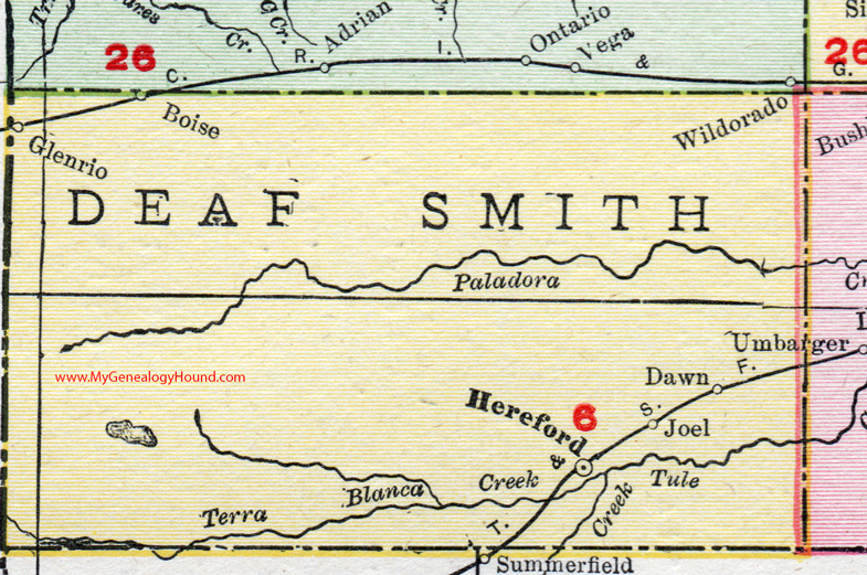 Deaf Smith County, Texas, 1911, Map, Hereford, Glenrio, Boise, Dawn, Joel