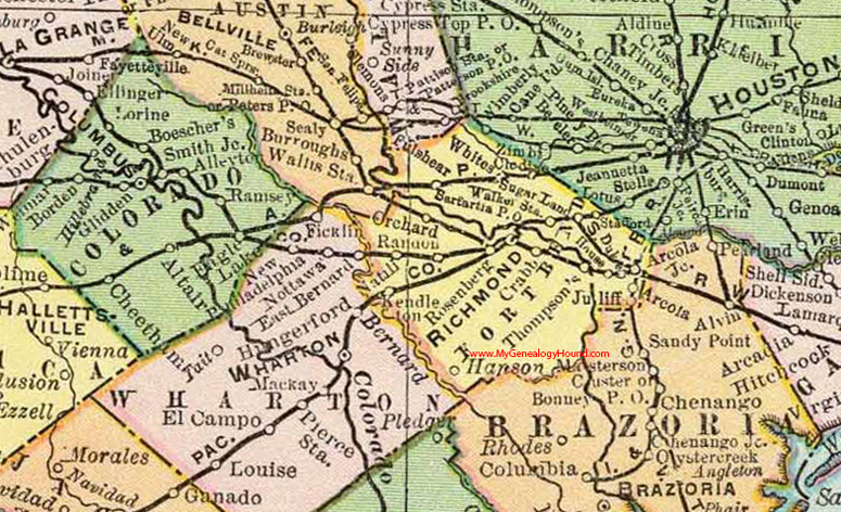Fort Bend County, Texas 1897 Map Richmond, Rosenberg, Arcola, Sugar Land, Stafford, Fulshear, Juliff, Sartartia, Rardon, TX