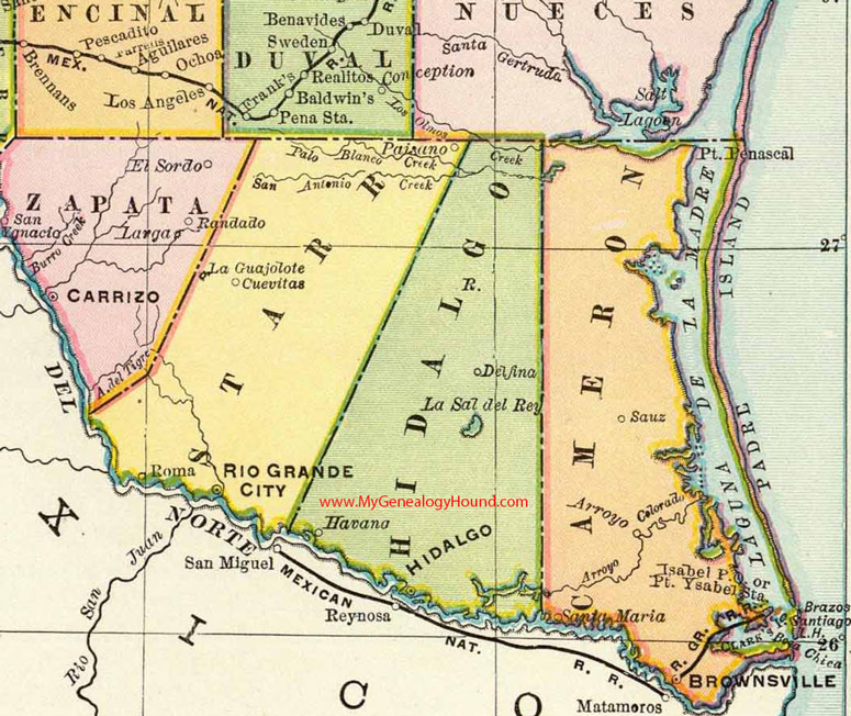 Hidalgo County, Texas 1897 Map Havana, Hidalgo, Delfina, La Sal del Rey, TX
