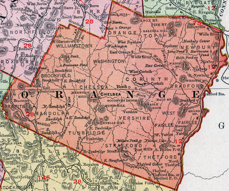 Orange County Vermont 1911 Map Rand McNally Chelsea East Corinth