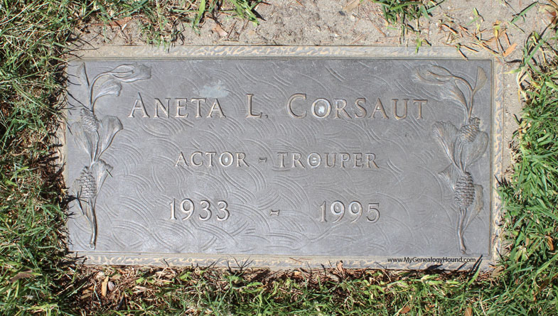 Aneta L. Corsaut, “Helen Crump” on The Andy Griffith Show, grave, tombstone, Valhalla Memorial Park Cemetery, North Hollywood, California, photo