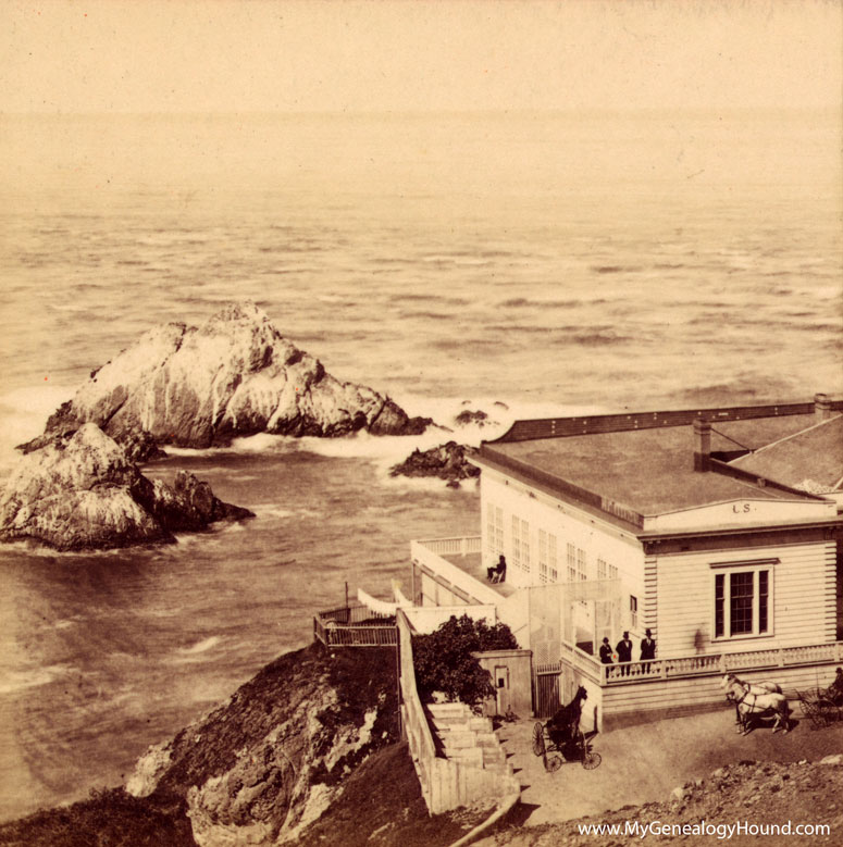 The Cliff House and Seal Rocks, San Francisco California, 1879, historical photo