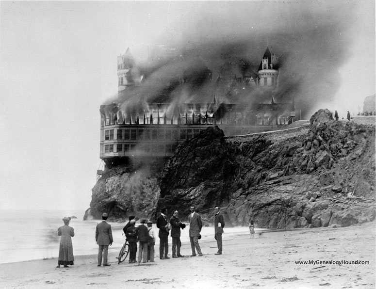 The Cliff House Burning, San Francisco California, 1907, historical photo