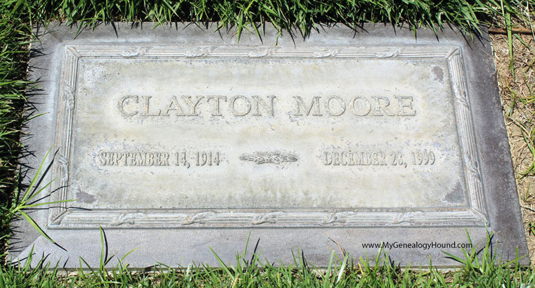 Clayton Moore, "The Lone Ranger", tombstone and grave, Forest Lawn Memorial Park, Glendale, California, photos