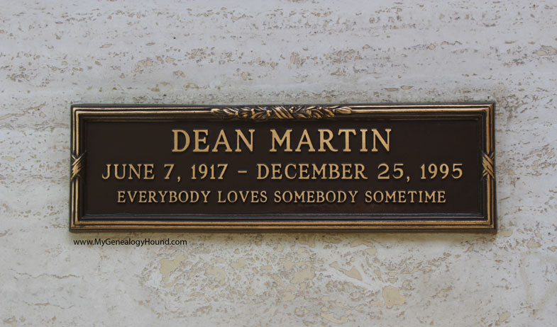 Dean Martin, nameplate on Crypt, Grave or Tomb, Westwood Village Memorial Park Cemetery, Los Angeles, California, photo