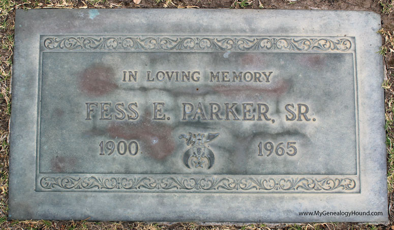 The grave and tombstone of Fess E. Parker, Sr., 1900-1965, the father of the actor, Fess E. Parker, Jr. more commonly known as simply, Fess Parker.