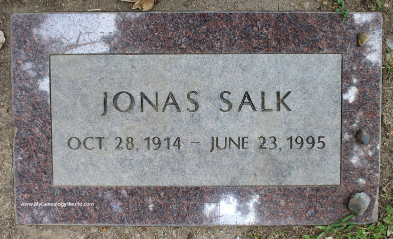 Jonas Salk, Grave and Tombstone, El Camino Memorial Park Cemetery, San Diego, California, photo, polio vaccine