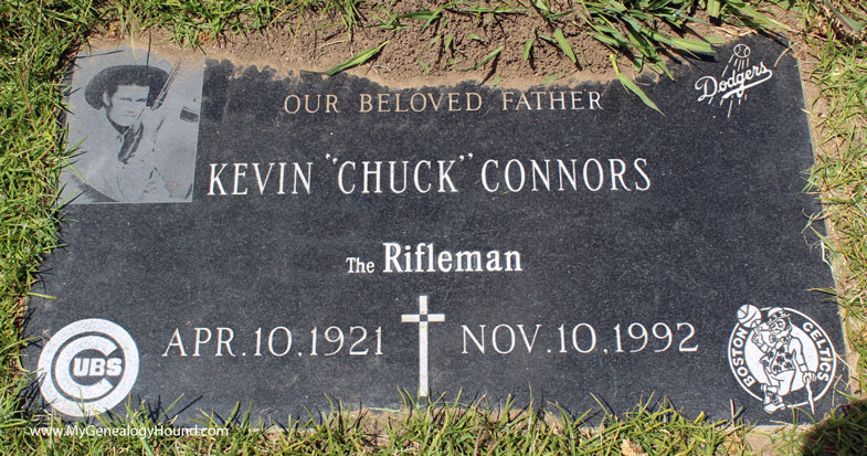 Kevin “Chuck” Connors, grave and tombstone, San Fernando Mission Cemetery, Los Angeles, California, photo, The Rifleman.