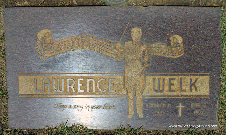 Lawrence Welk, grave and tombstone, Holy Cross Cemetery, Culver City, California, photo