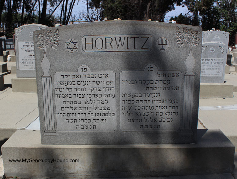 The tombstone and graves of Solomon and Jennie Horwitz, the parents of Shemp, Moe, and Curly Howard.