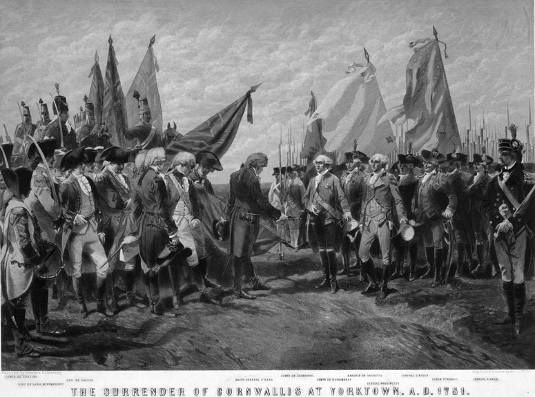 Yorktown, Virginia, The Surrender of Cornwallis and The British Army, historic engraving photo