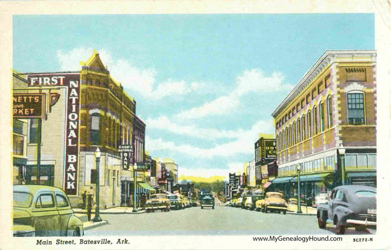 Batesville, Arkansas, Main Street, vintage postcard, historic photo