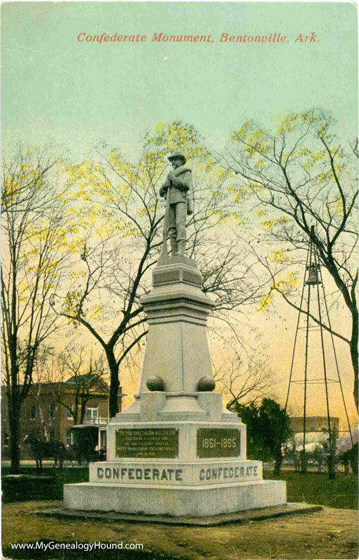 Bentonville, Arkansas, Confederate Monument, vintage postcard photo