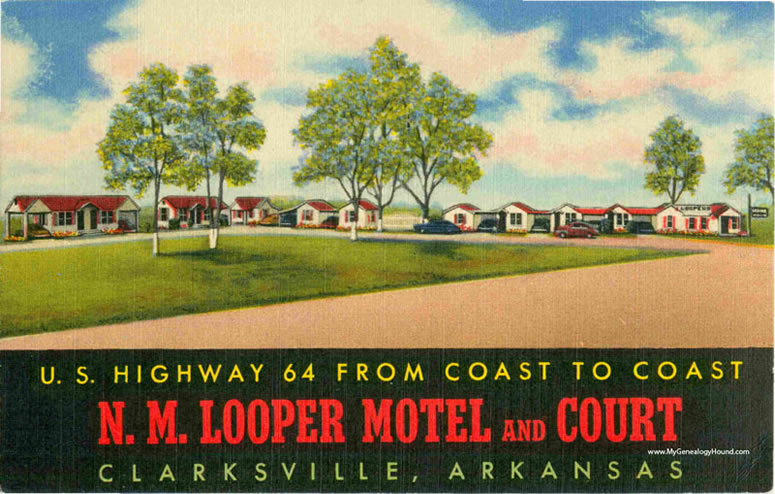 Clarksville, Arkansas, N. M. Looper Motel and Court, vintage postcard, historic photo