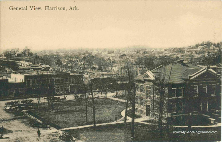 Harrison, Arkansas, General View, Court House, vintage postcard, historic photo