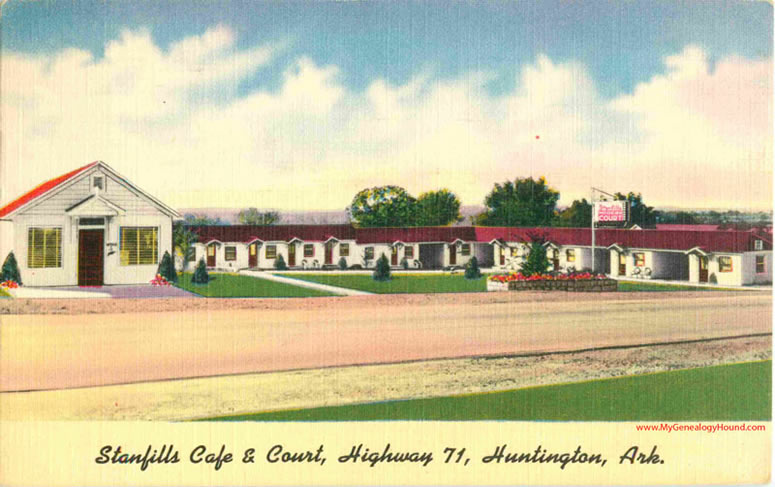 Huntington, Arkansas, Stanfills Cafe and Court, vintage postcard, historic photo