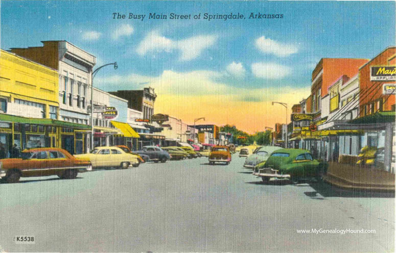 Springdale, Arkansas, Main Street, vintage postcard, historic photo
